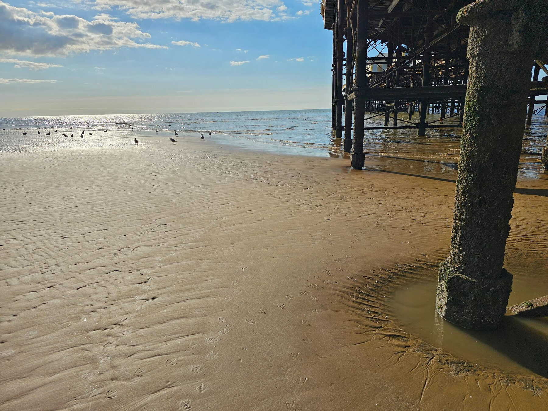 The beach at Blackpool at low tide, beside Central Pier